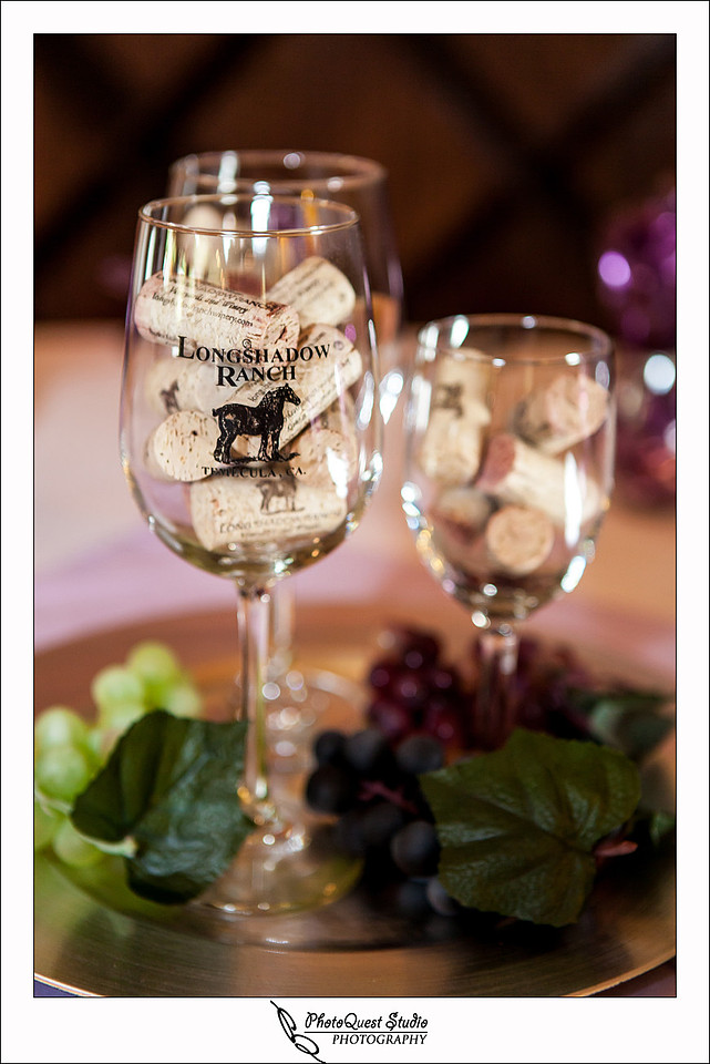 Longshadow Ranch Wedding Photography, Temecula Vineyard and Winery Wedding Photographer - PhotoQuest Studio, Centerpiece, Glass and corks