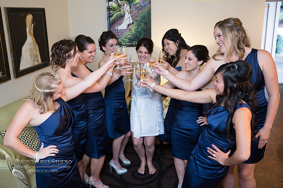 Bride and bridesmaids cheering at Pala Mesa Resort Fallbrook Wedding