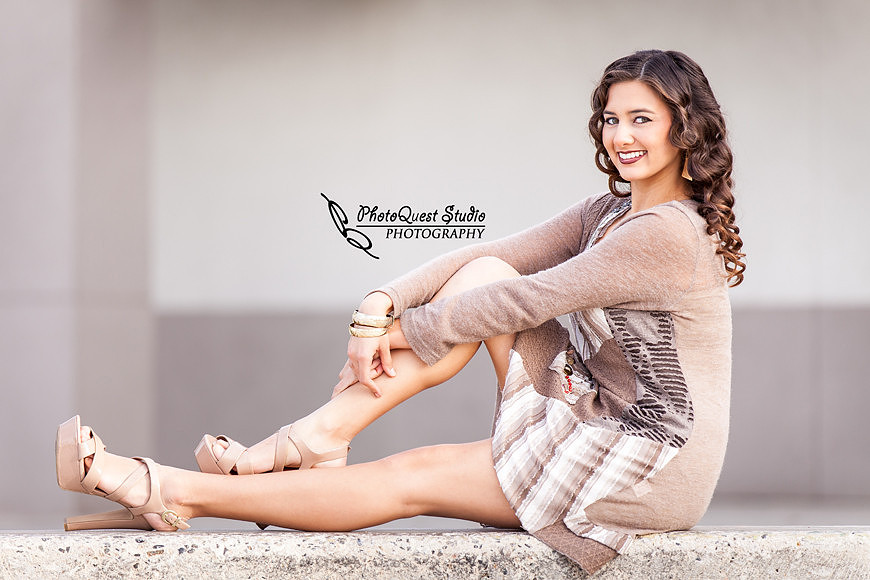 High School Senior photos session of beautiful Latina Teen from Menifee, California - Miss Isabel Donadio.  Location: Paloma Valley High School, Menifee, CA.  Photography: PhotoQuest Studio - Menifee Wedding, Family and Event Photographer, Sitting on a bench
