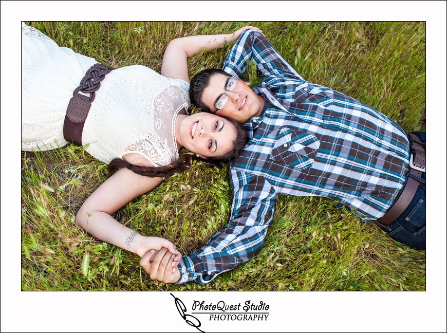 Romantic Temecula Old Town and Fallbrook Sunset Engagement Photo Session by Menifee, Temecula Wedding Photographer - Future Bride and Groom on the grass