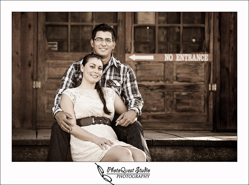 Romantic Temecula Old Town and Fallbrook Sunset Engagement Photo Session by Menifee, Temecula Wedding Photographer - Future Bride and Groom in front of antique store