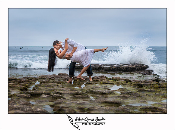 Oceanside engagement photo by temecula wedding photographer of photoquest studio photography at swami beach.