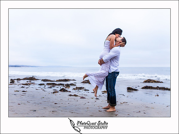 Oceanside engagement photo by temecula wedding photographer of photoquest studio photography at swami beach.