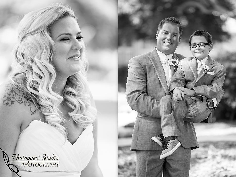 happy brided looking at her groom holding the her son, Champagne Village, Valley Center Wedding by Temecula Wedding Photographer of Photoquest Studio, Photography