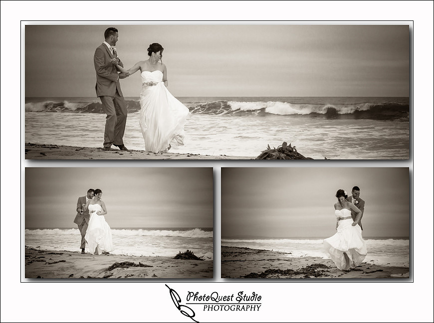 Carlsbad Beach Wedding by Temecula Wedding Photogarpher of Photoquest Studio, Photography, bride and groom ran from the water