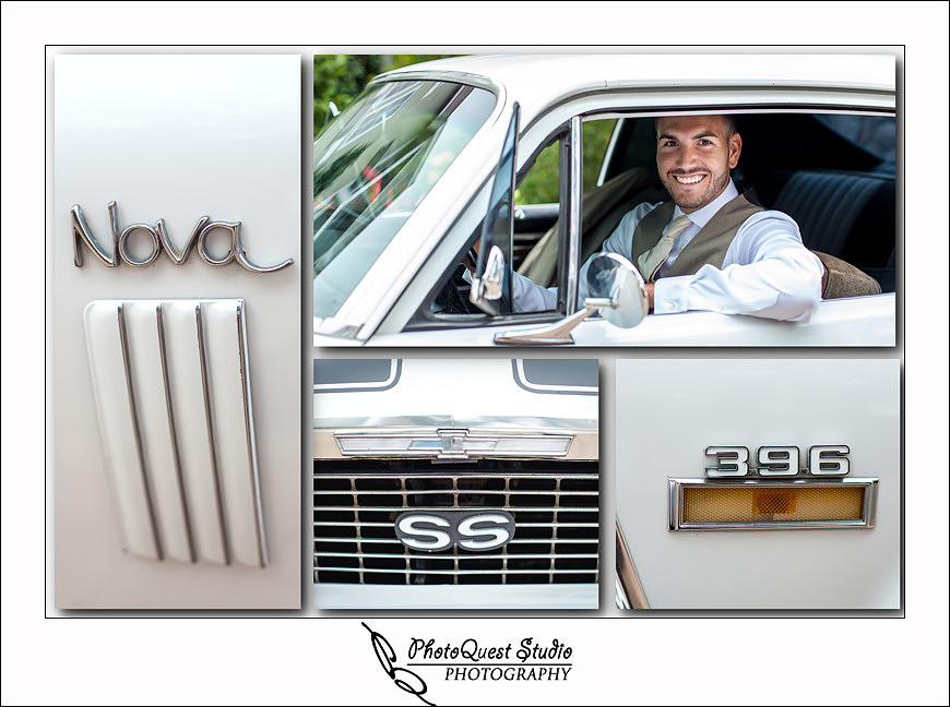 Carlsbad Beach Wedding by Temecula Wedding Photogarpher of Photoquest Studio, Photography, the groom in his 396 Nova SS