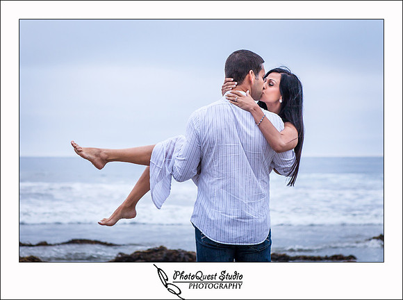 Oceanside engagement photo by temecula wedding photographer of photoquest studio photography at swami beach.