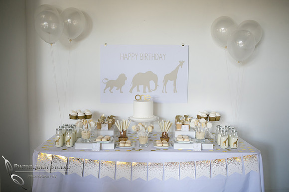 Baby Boy, Hunter's 1st Birthday Party White and Gold Theme