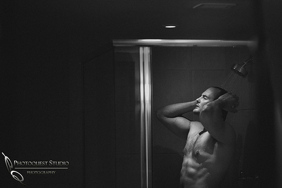 Groom in the shower before the wedding