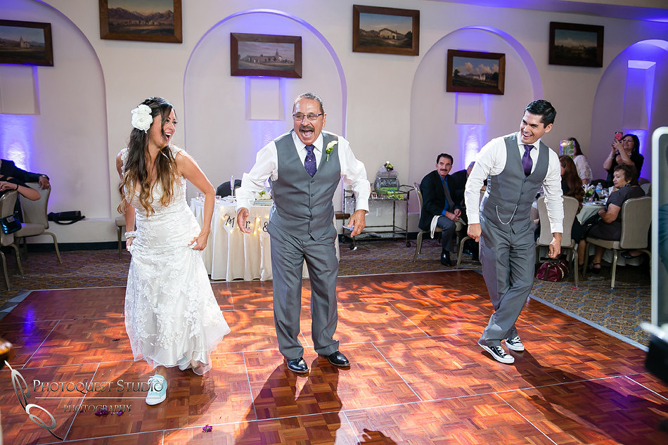 Line dancing at Mission Inn Hotel Wedding Photo by Riverside-Temecula Wedding Photographer