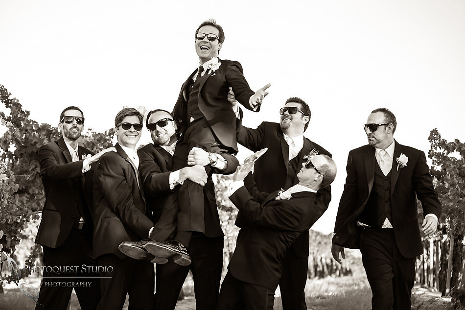 Happy happy groom and groomsmen