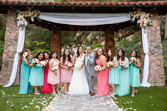 beautiful, colorful bridal party