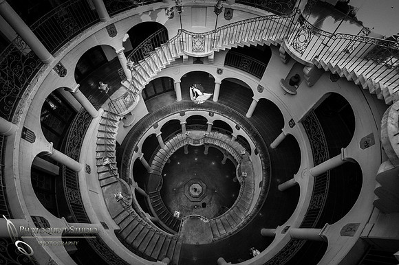 The stair way at Mission Inn Hotel Wedding Photo