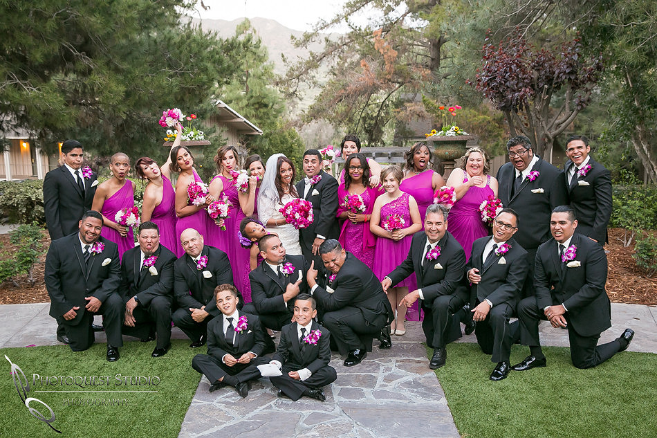 the bride and groom and the big bridal party