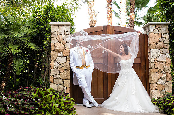 Bride flying wedding veil at Grand Tradition Estate Fallbrook by Temecula Wedding Photographer