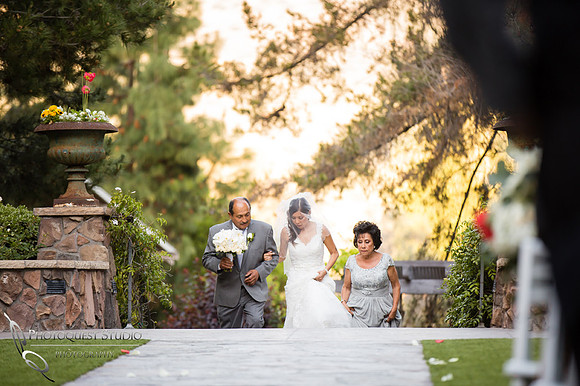 the magic moment, the bride and her parent entering the celemony