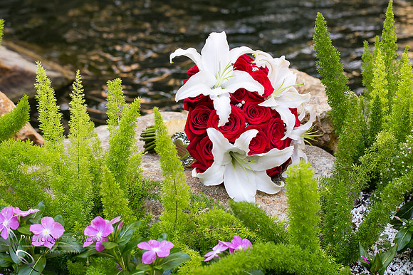 Red rose and white Lily bouquet by Temecula Wedding Photographer, Photoquest Studio, Photography