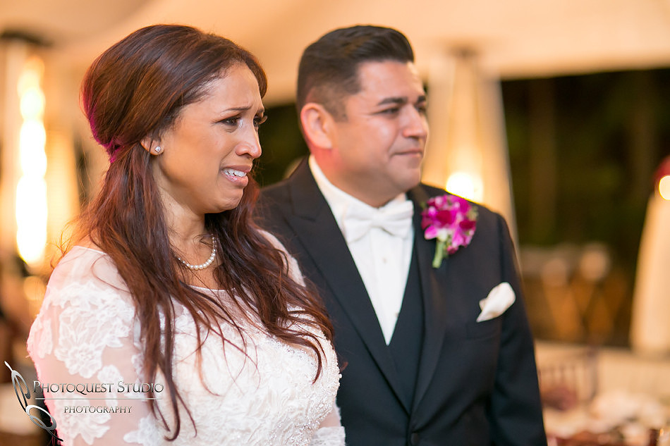 the bride is in tear during her daughter speech