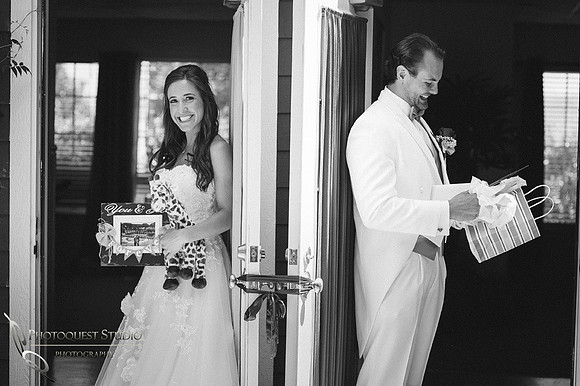bride and groom wedding gifts to each other at fallbrook wedding by temecula photographer