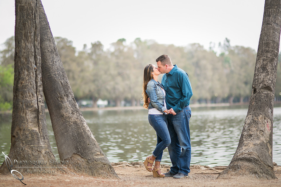 the kiss at Fairmount Park Engagement Photo