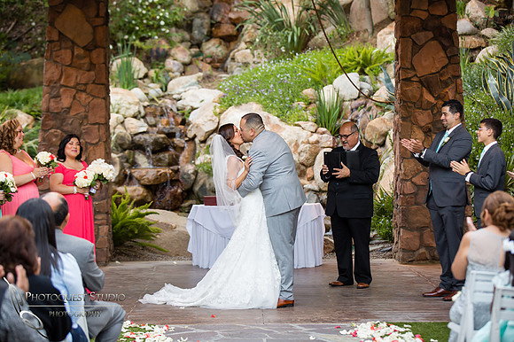 first kiss at pala mesa resort wedding