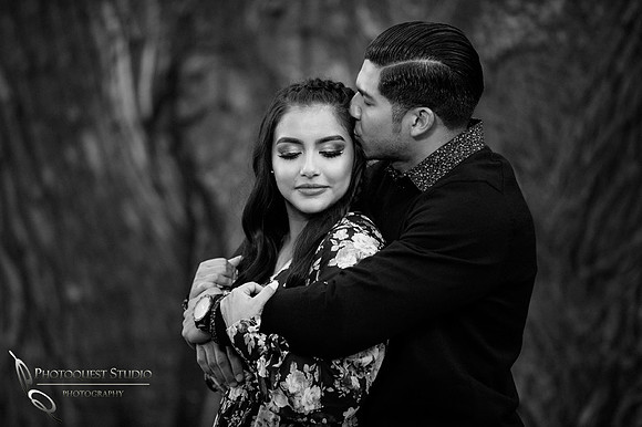 Black and white beauty engagement photo
