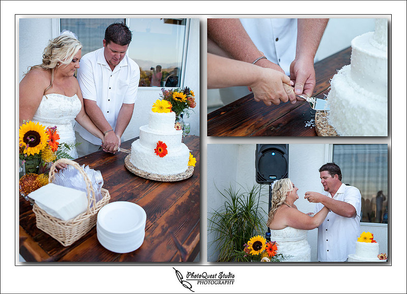 Cake cutting at DIY Backyard wedding in Escondido, San Diego by Temecula Wedding Photographer of PhotoQuest Studio | Photography - Locate in Menifee and serving both N&S California