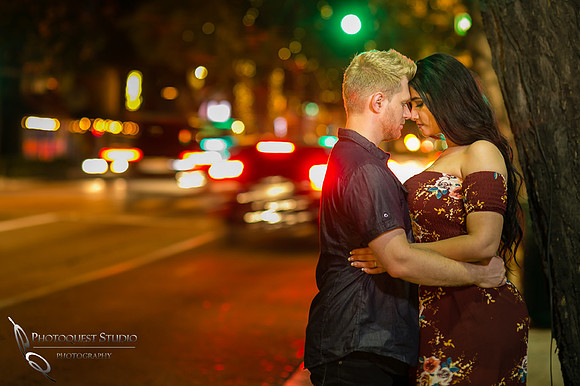 Kissing Engagement Photo at Downtown Fullerton by Temecula Wedding Photographer