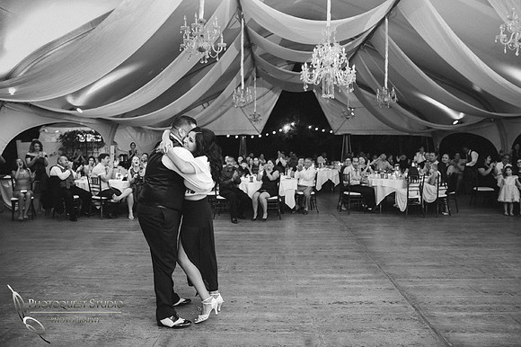 Bride and groom in black and white