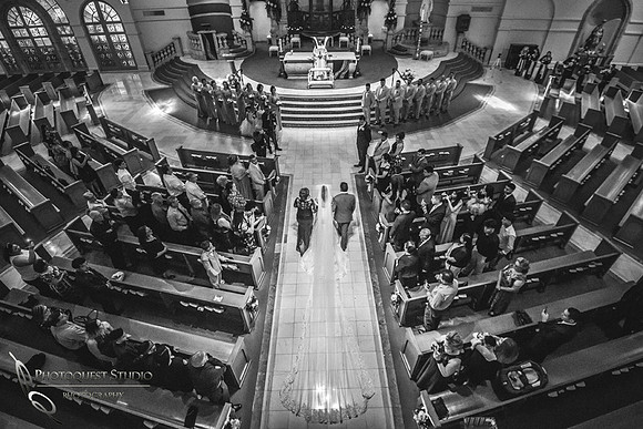 long veil enter wedding ceremony in church