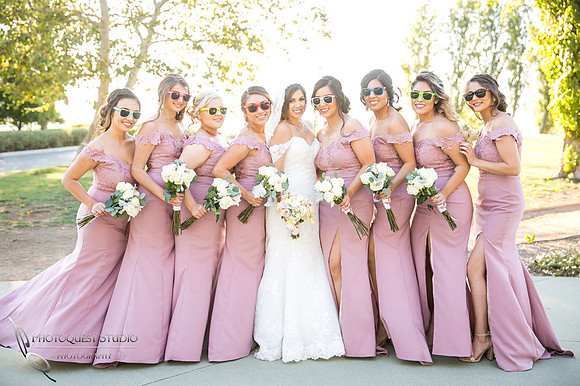 gorgeous bridal party with color sun glasses