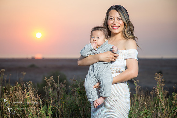 mother and son at hungtinton sunset