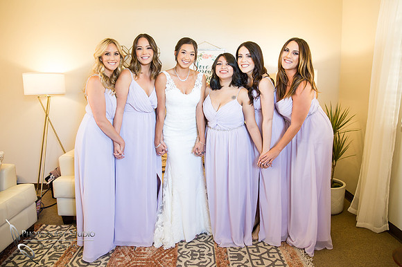 Bride and her bridal party ready for the wedding ceremony