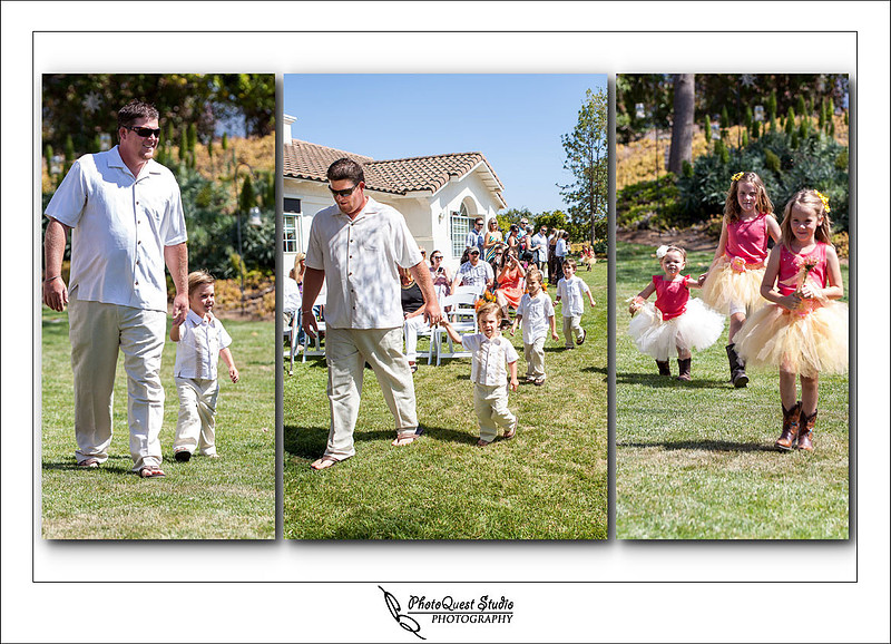 Groom and Junior Groomsmen entering Wedding at DIY Backyard wedding in Escondido, San Diego by Temecula Wedding Photographer of PhotoQuest Studio | Photography - Locate in Menifee and serving both N&S California
