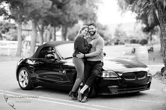 Hot BMW two seaters in black and white. Last shot of the engagement session