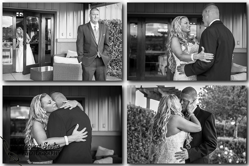 the bride and groom first look at Wiens family cellars temecula winery by temcula wedding photographer