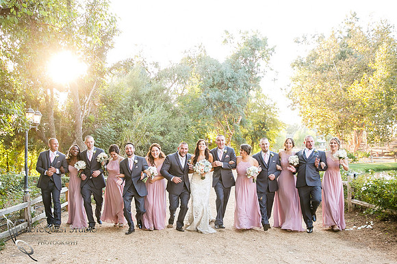 Wedding party at Lake Oak Meadows sunset, Temecula Winery Photographer